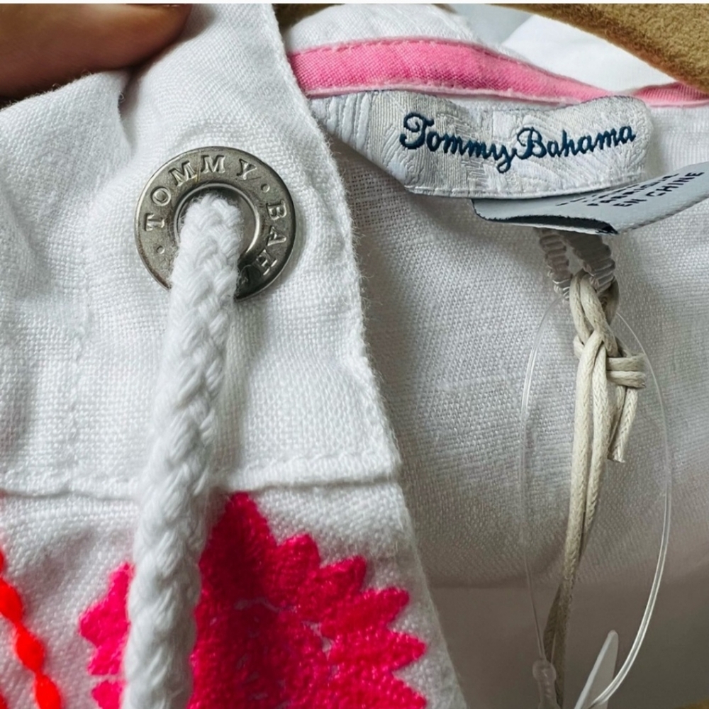 NWT Tommy Bahama Esmeralda Embroidered White Linen Hoodie, Size S - Picture 5 of 7